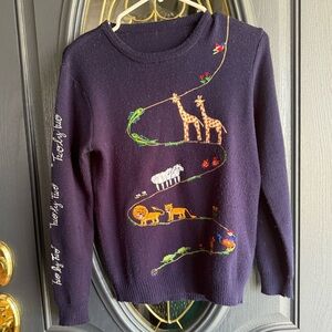 Two by two Noah’s ark theme embroidered sweater